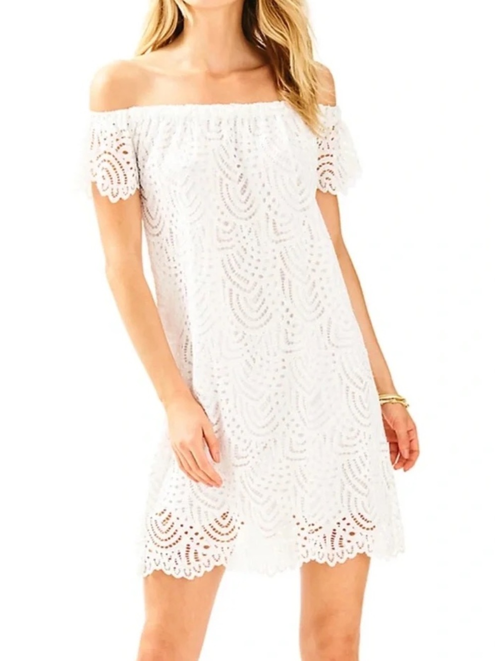 Lilly Pulitzer White Off The Shoulder Marble Dress, Resort White, Size‎ Small